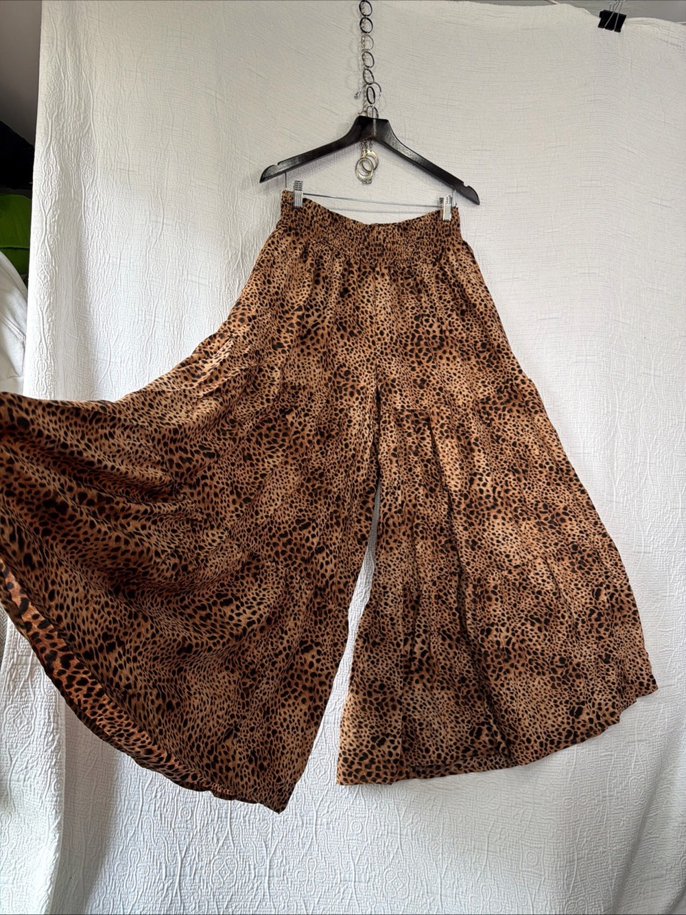 Aerie Party Pants Women Large Palazzo Leopard Print Super Wide Leg New with FLAW - Picture 4 of 16